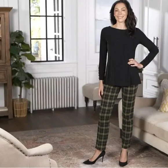 NWT Susan Graver Plus Size Blue Green Plaid French Knot Straight Leg Pants - 5XL - Picture 3 of 6